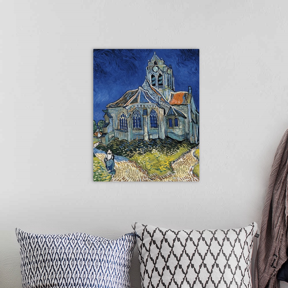 A bohemian room featuring The Church at Auvers, by Vincent Van Gogh, 1890, 19th Century, oil on canvas, cm 94 x 74 - France...