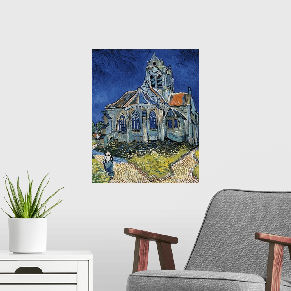A modern room featuring The Church at Auvers, by Vincent Van Gogh, 1890, 19th Century, oil on canvas, cm 94 x 74 - France...