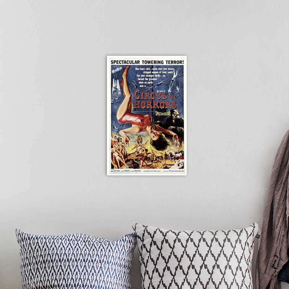 A bohemian room featuring Circus Of Horrors - Vintage Movie Poster