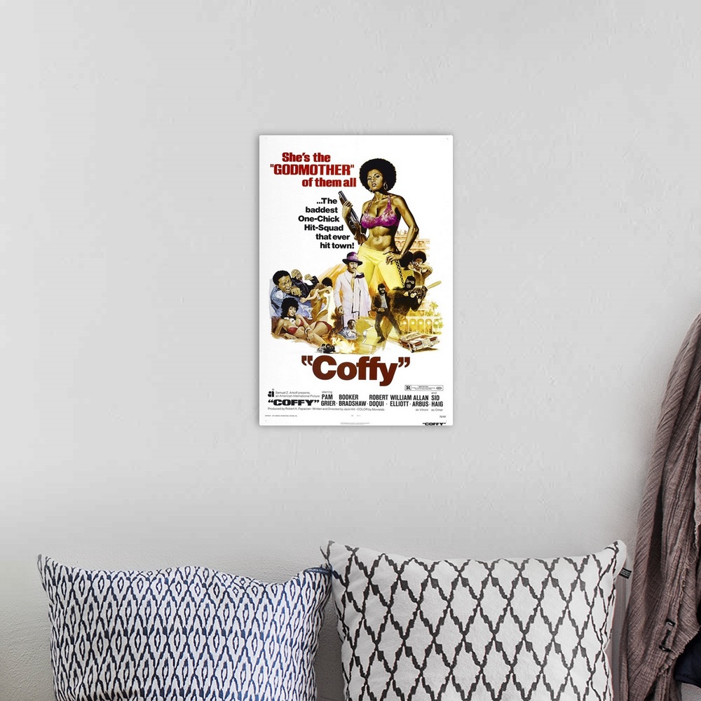 A bohemian room featuring Coffy - Vintage Movie Poster