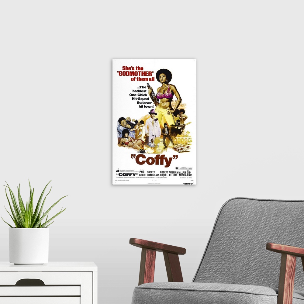 A modern room featuring Coffy - Vintage Movie Poster
