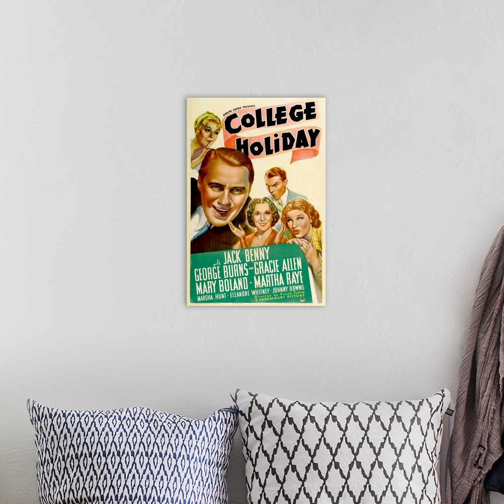 A bohemian room featuring College Holiday - Vintage Movie Poster