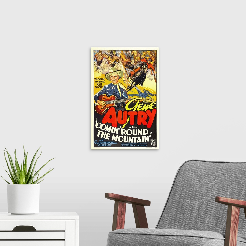 A modern room featuring Comin' Round The Mountain - Vintage Movie Poster