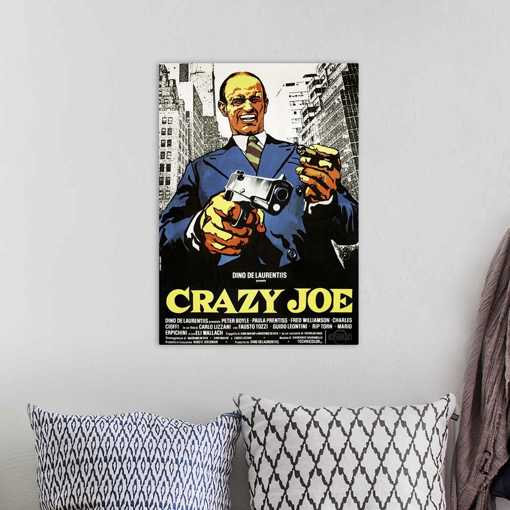 A bohemian room featuring Crazy Joe, Italian Poster Art, Peter Boyle, 1974.