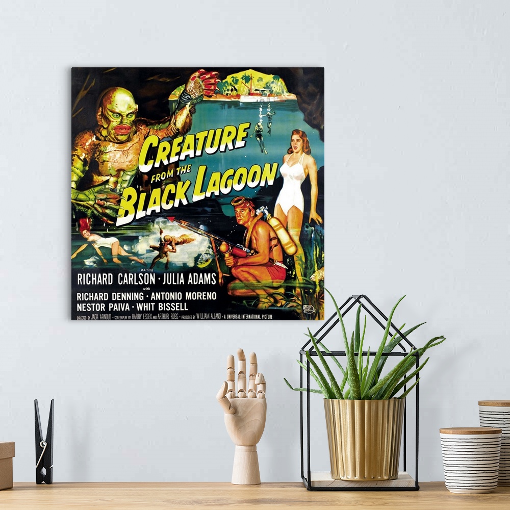 A bohemian room featuring Creature from the Black Lagoon - Vintage Movie Poster