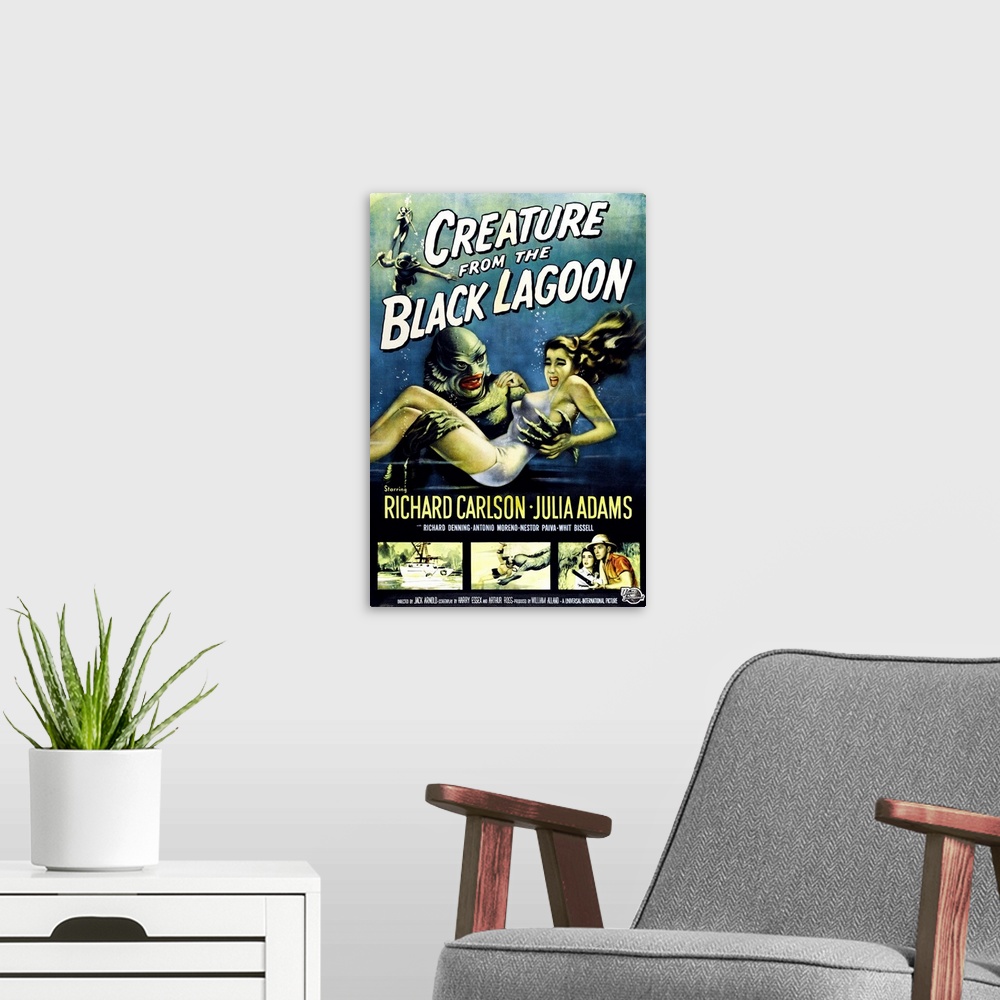A modern room featuring Creature from the Black Lagoon - Vintage Movie Poster