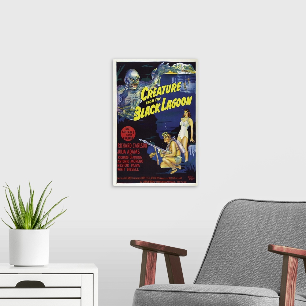 A modern room featuring Creature From The Black Lagoon - Vintage Movie Poster