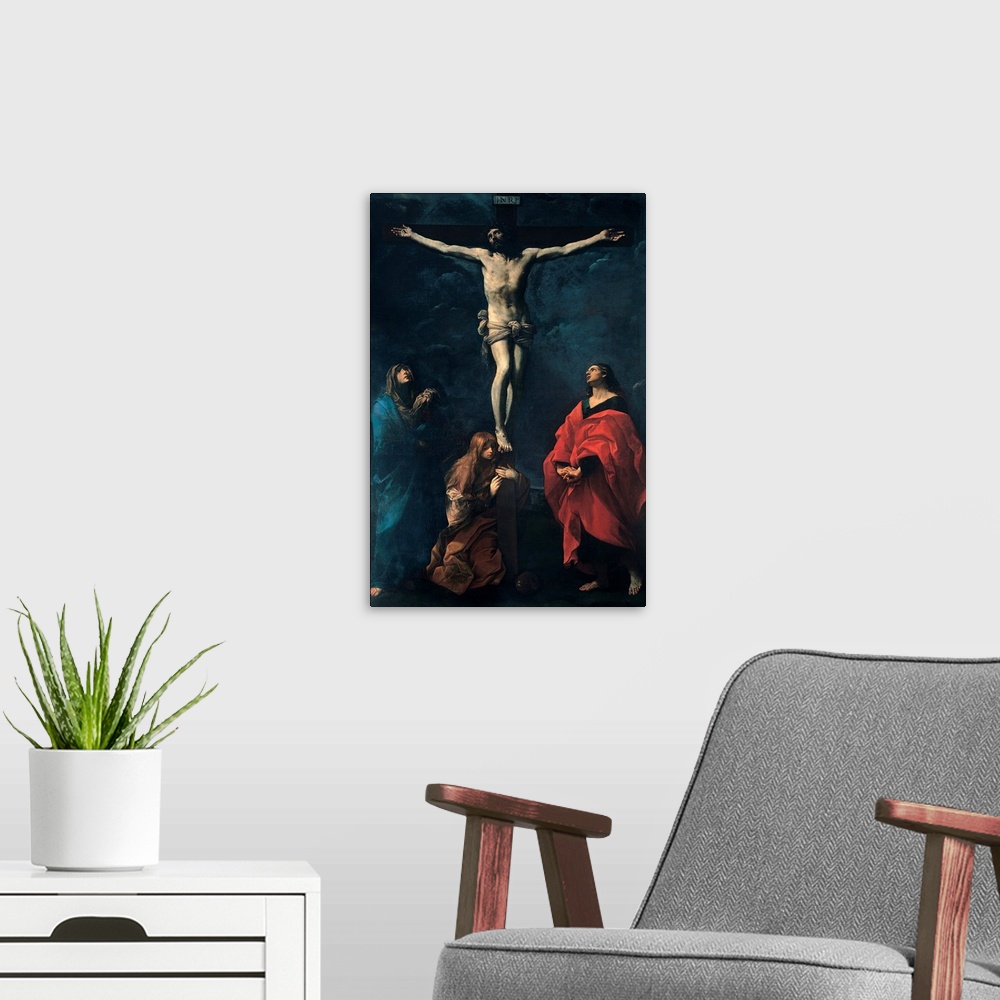 A modern room featuring Reni Guido, Crucifixion, 1617, 17th Century, oil on canvas, Italy, Emilia Romagna, Bologna, Natio...