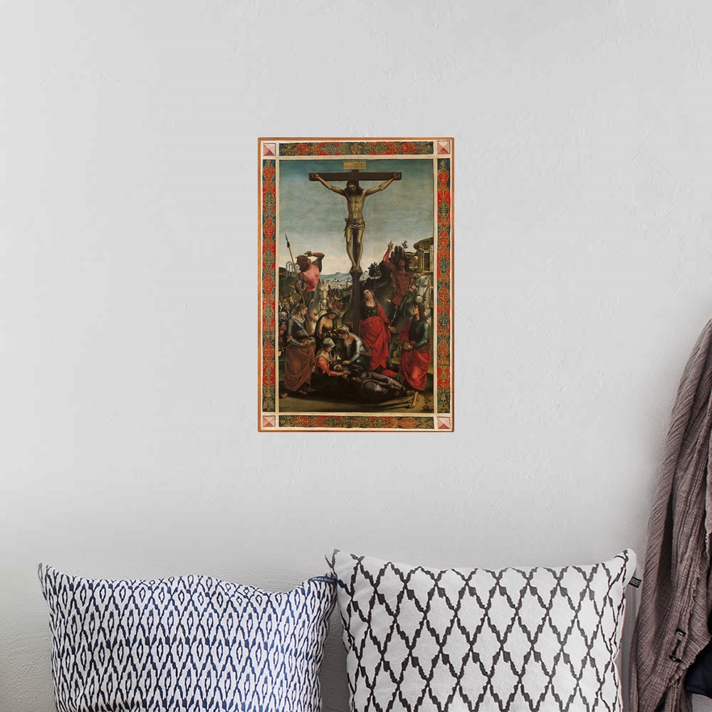 A bohemian room featuring Standard (Crucifixion and The Descent of the Holy Spirit or The Pentecost), by Luca Signorelli, 1...