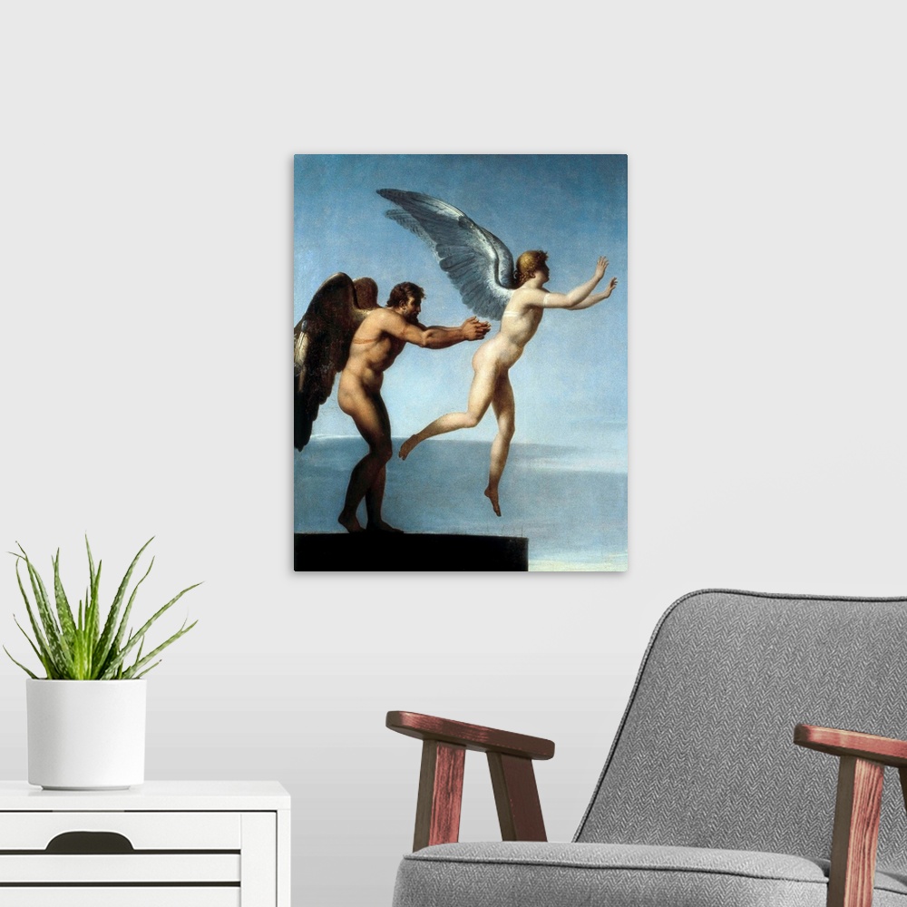 A modern room featuring Daedalus and Icarus by Charles Paul Landon