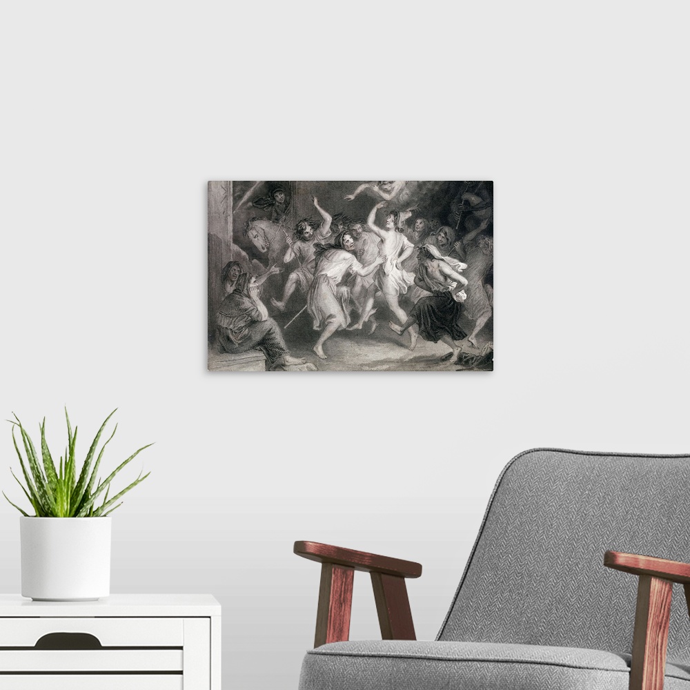 A modern room featuring Dance of the witches. Romanticism. Etching. -