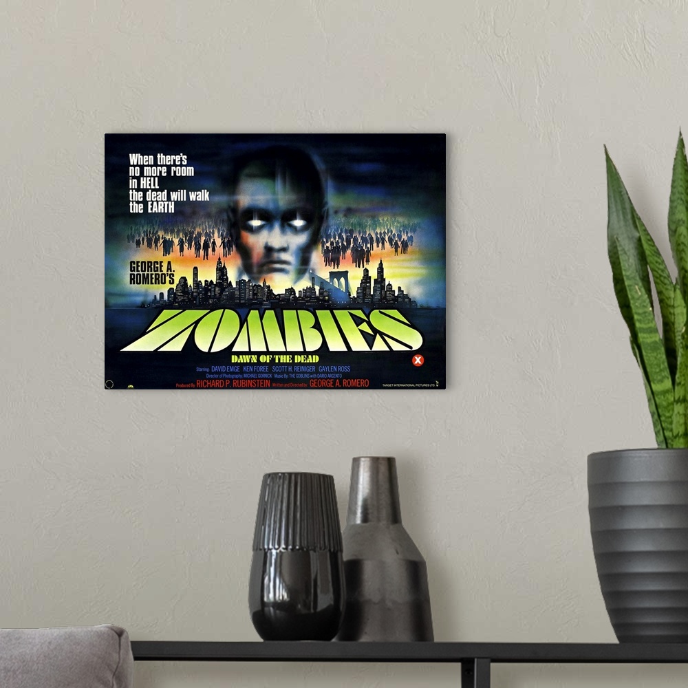 A modern room featuring Dawn Of The Dead, (aka Zombies), Foreign Poster Art, 1978.