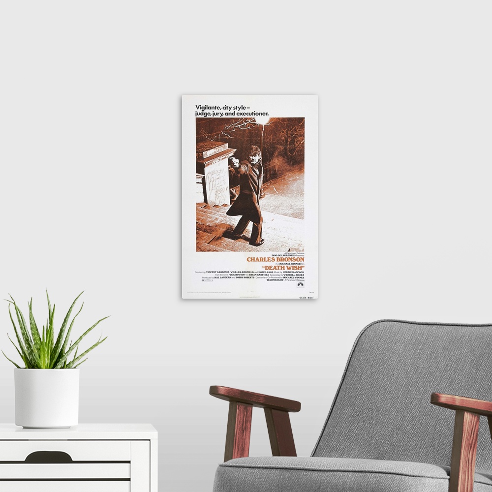 A modern room featuring Death Wish - Vintage Movie Poster