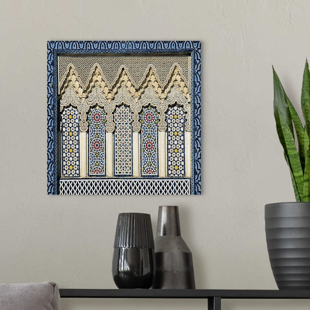 A modern room featuring Decoration of the main door of the Royal Palace, situada en Fes el Jedid, Morocco