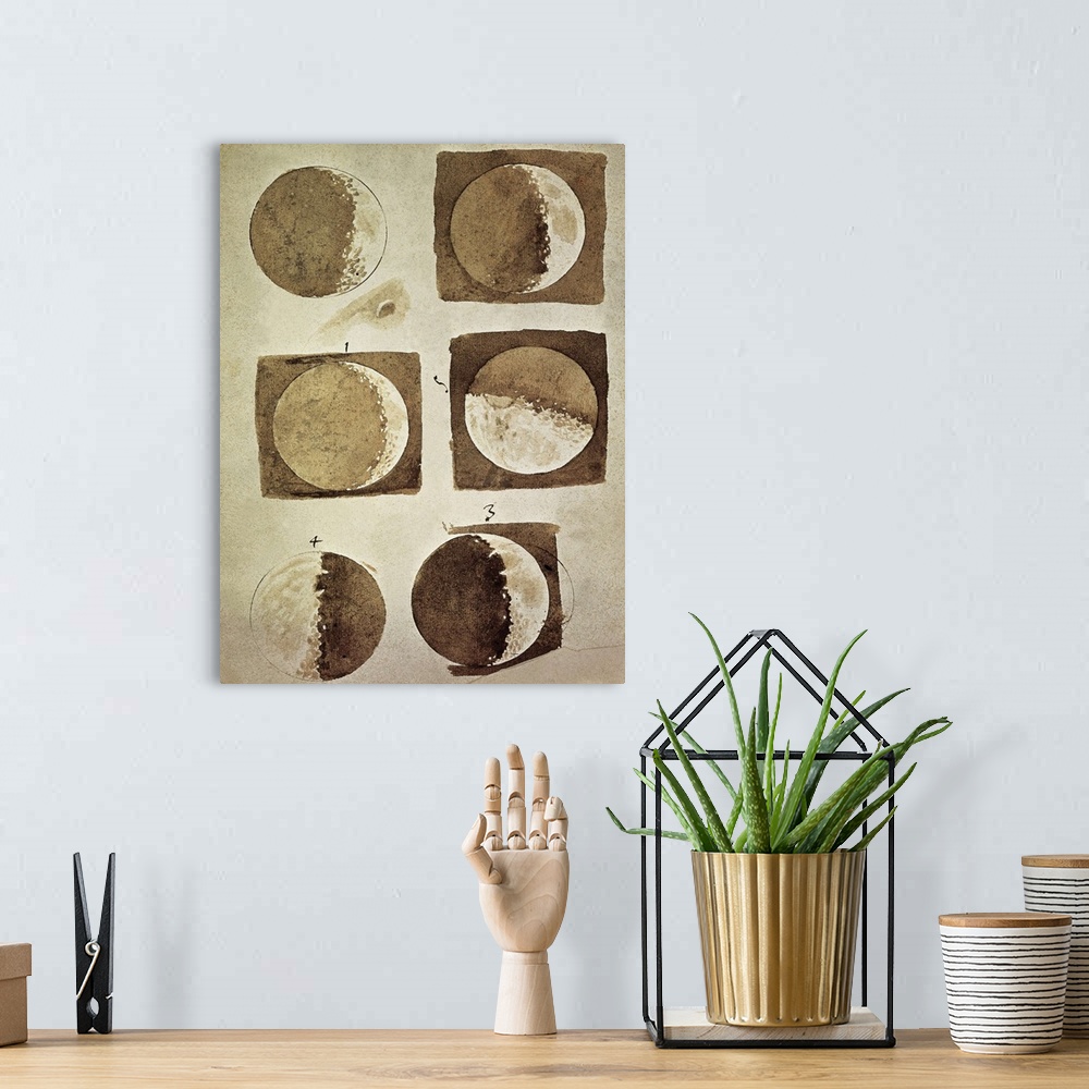 A bohemian room featuring Depiction of different phases of the Moon by Galileo Galilei