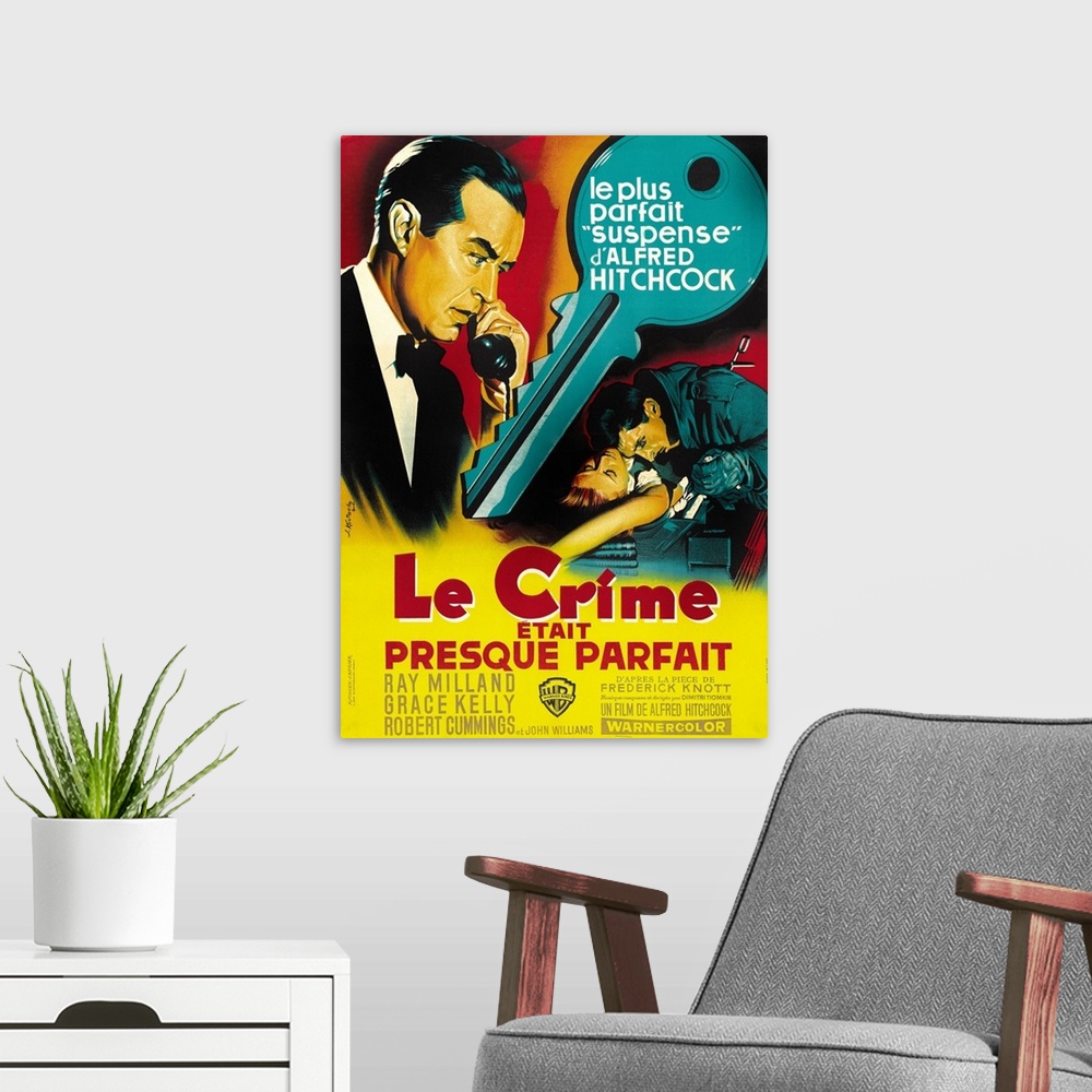 A modern room featuring Dial M For Murder, (aka Le Crime Etait Presque Parfait), French Poster Art, Ray Milland (Left), A...