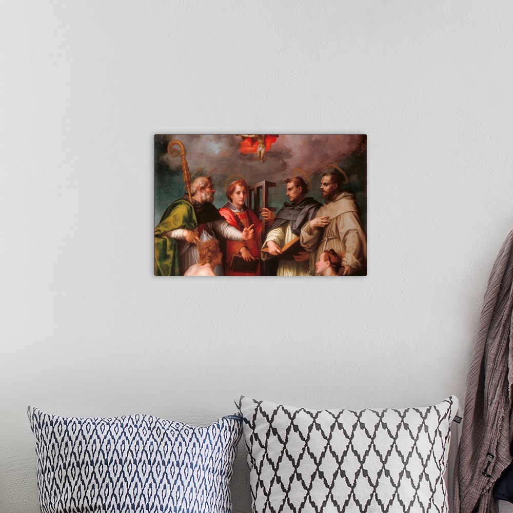 A bohemian room featuring Disputation over the Trinity, by Andrea DAgnolo known as Andrea del Sarto, 1517, 16th Century, oi...