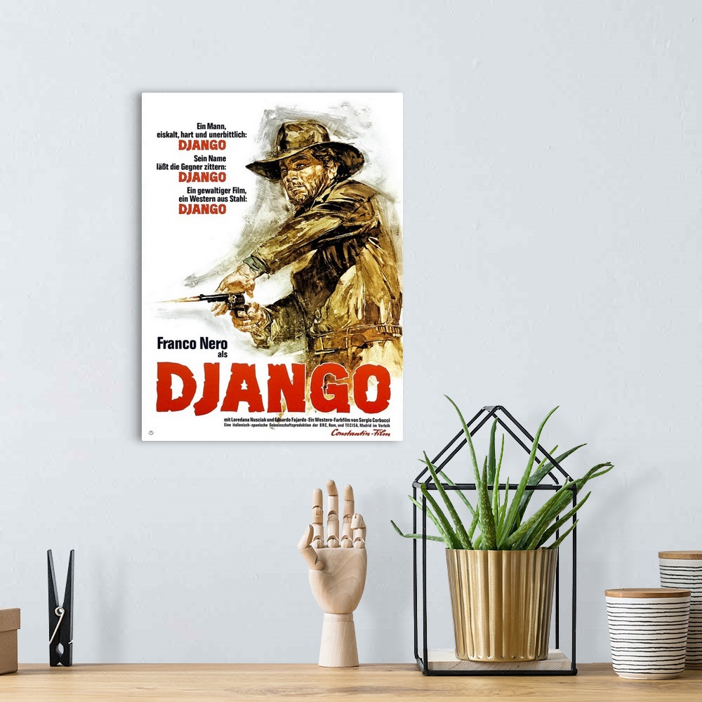 A bohemian room featuring Django, German Poster Art, Franco Nero, 1966.
