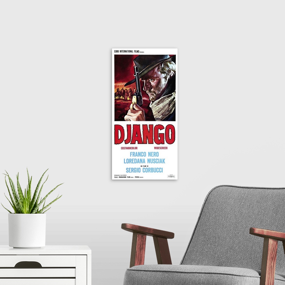 A modern room featuring Django, Italian Poster Art, Franco Nero, 1966.