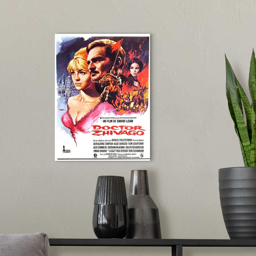 A modern room featuring Doctor Zhivago, L-R: Julie Christie, Omar Sharif, Geraldine Chaplin On Spanish Poster Art, 1965.