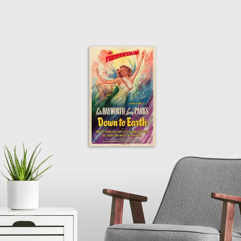 A modern room featuring Down To Earth - Vintage Movie Poster