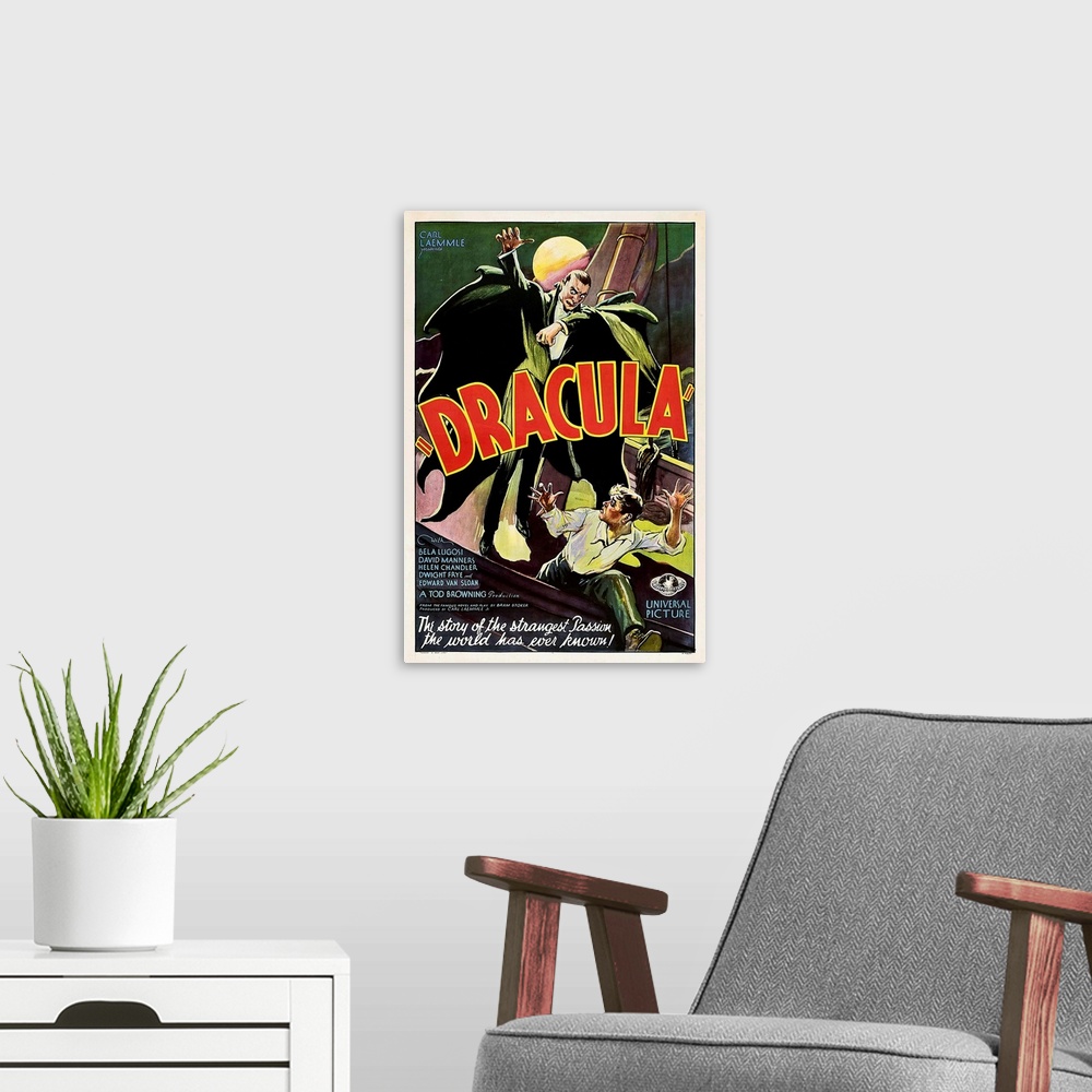 A modern room featuring Dracula, Poster Art, 1931.