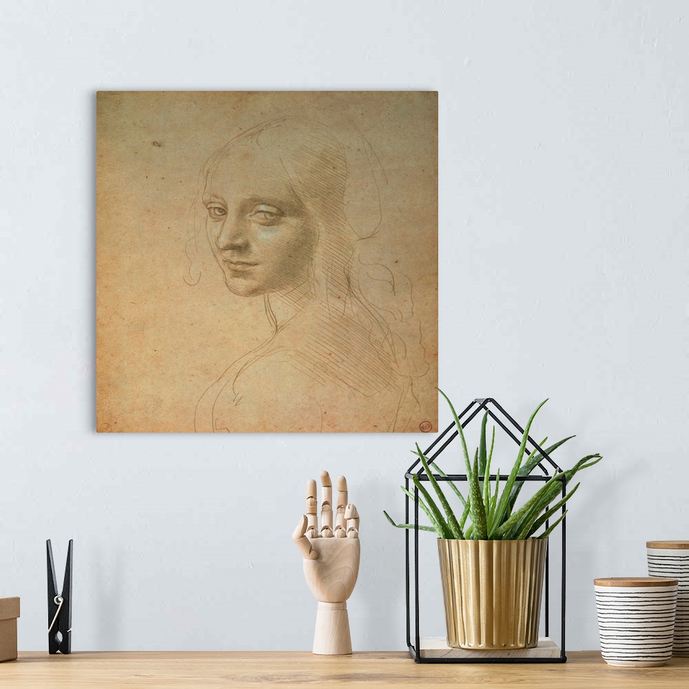 A bohemian room featuring Portrait of a Girl, by Leonardo da Vinci, 15th Century, 1483 -1484 about, metal point (probably g...