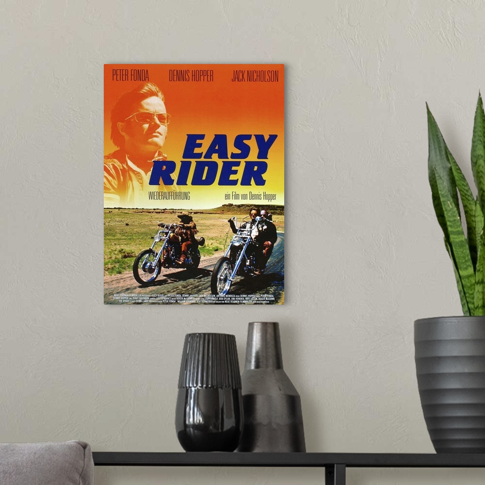 A modern room featuring Easy Rider, Top And Lower Right: Peter Fonda On German Poster Art, 1969.