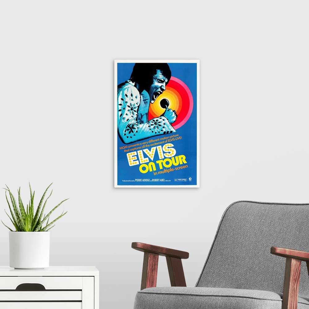 A modern room featuring Elvis On Tour - Movie Poster