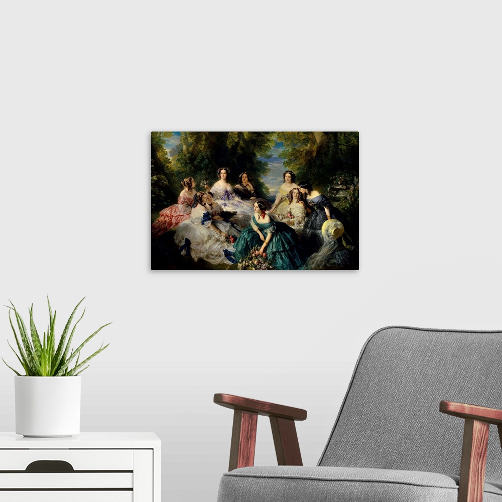 A modern room featuring Franz Xaver Winterhalter (1805-1873), German School. Empress Eugenie (1826-1920) Surrounded by he...