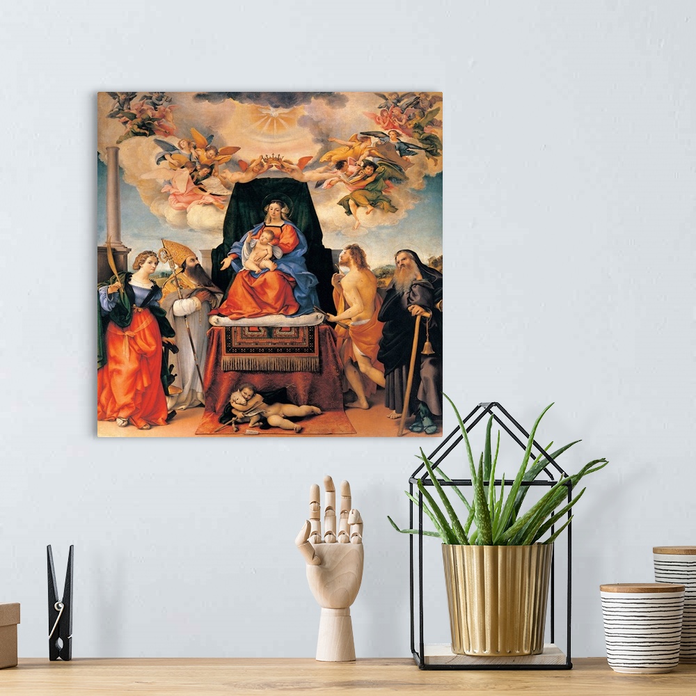 A bohemian room featuring Lotto Lorenzo, AltarPiece of Santo Spirito (Enthroned Madonna with St Catherine, St Augustine, St...