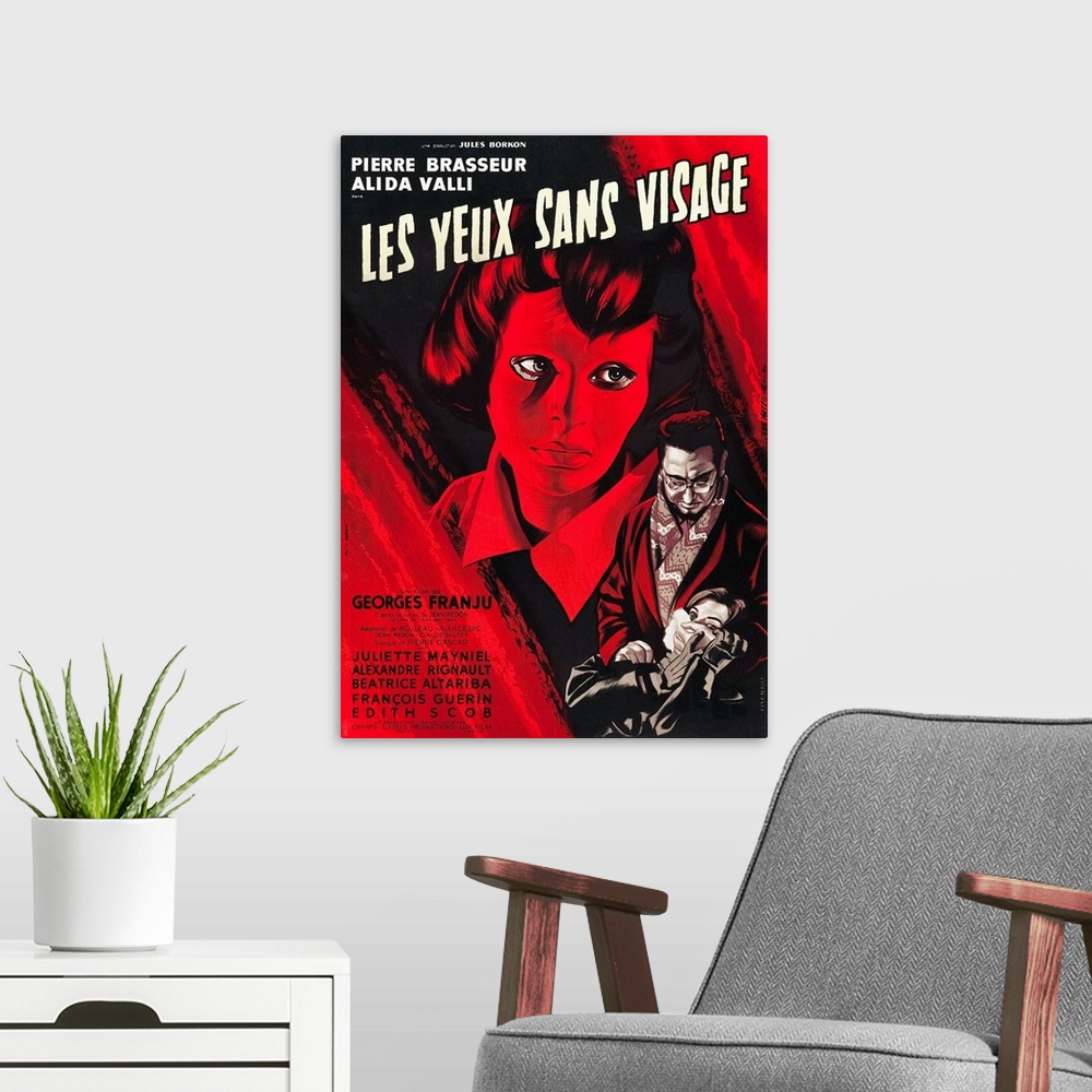 A modern room featuring Eyes Without A Face - Vintage Movie Poster (French)