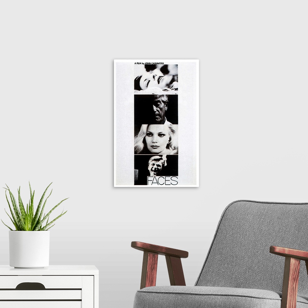 A modern room featuring Faces - Vintage Movie Poster
