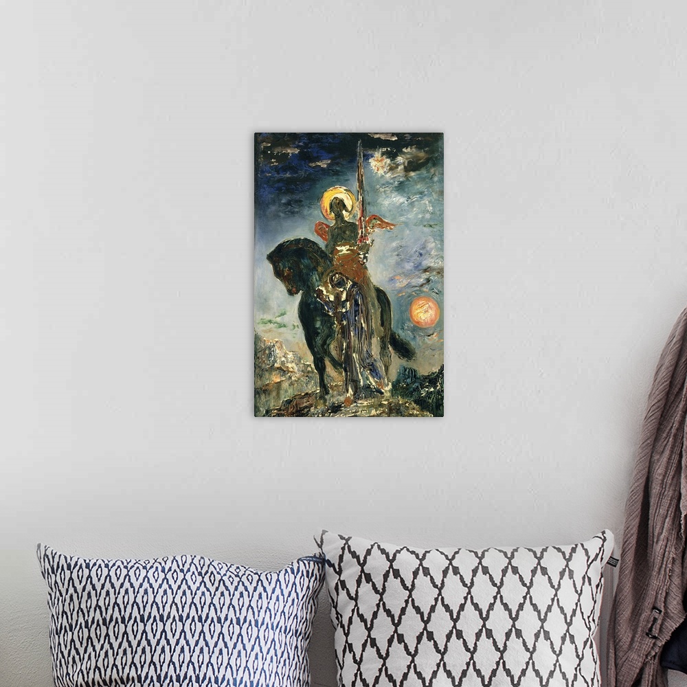 A bohemian room featuring 4071, Gustave Moreau, French School. The Fate and the Angel of Death. 1890. Oil on canvas, 1.10 X...