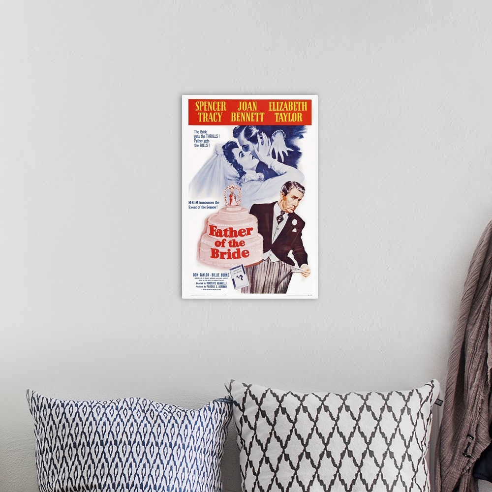 A bohemian room featuring Retro poster artwork for the film Father of the Bride.
