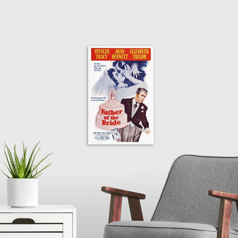 A modern room featuring Retro poster artwork for the film Father of the Bride.