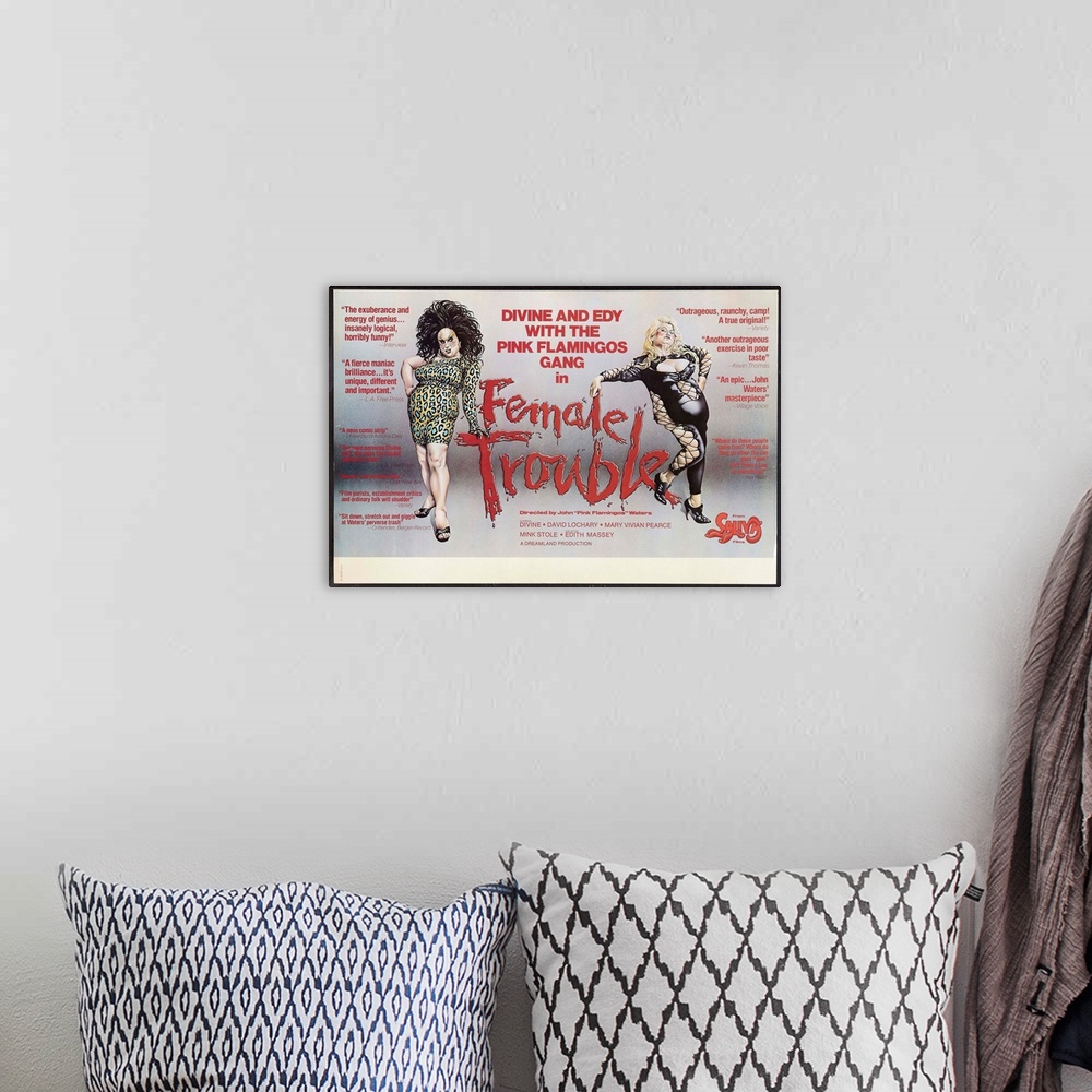 A bohemian room featuring Female Trouble - Vintage Movie Poster