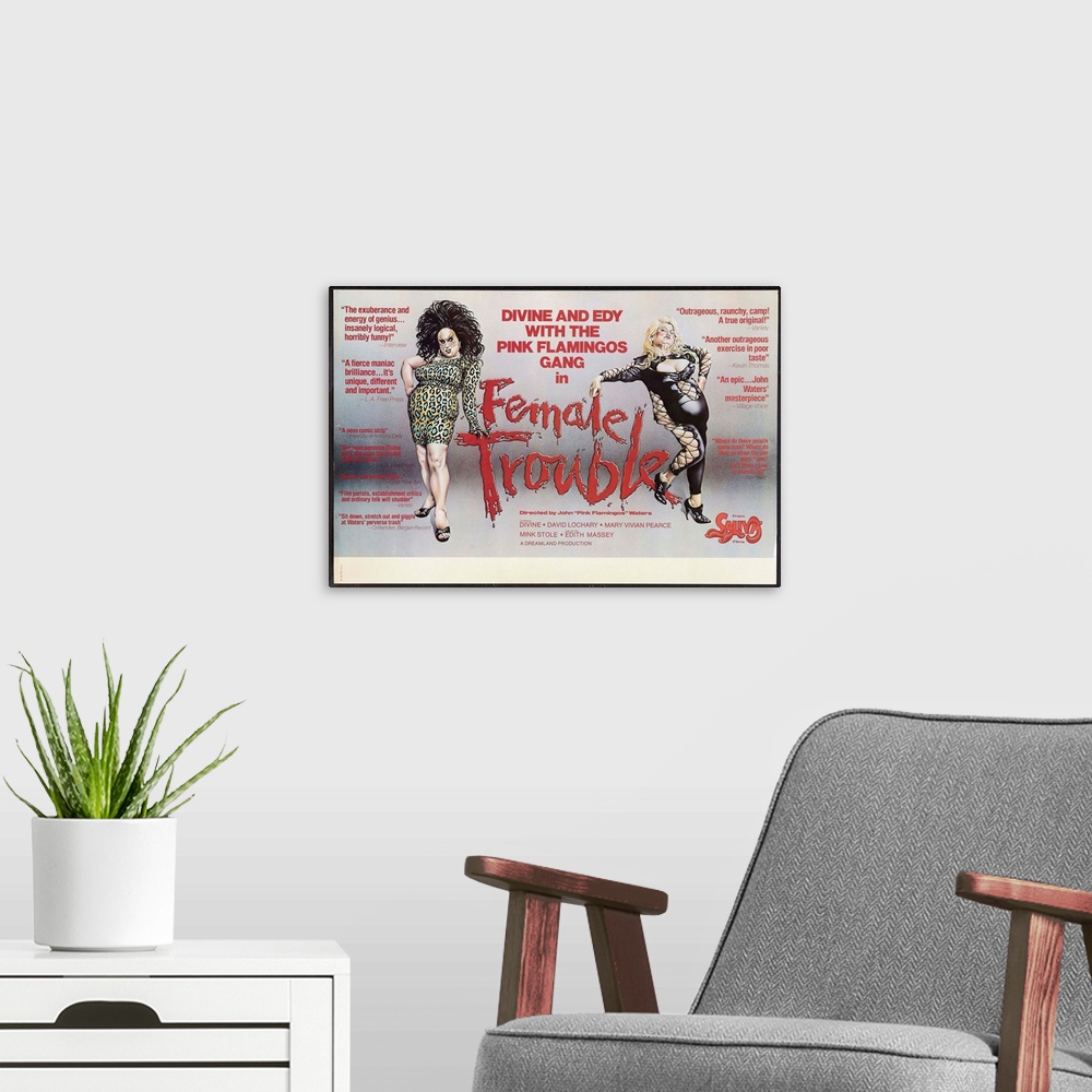 A modern room featuring Female Trouble - Vintage Movie Poster