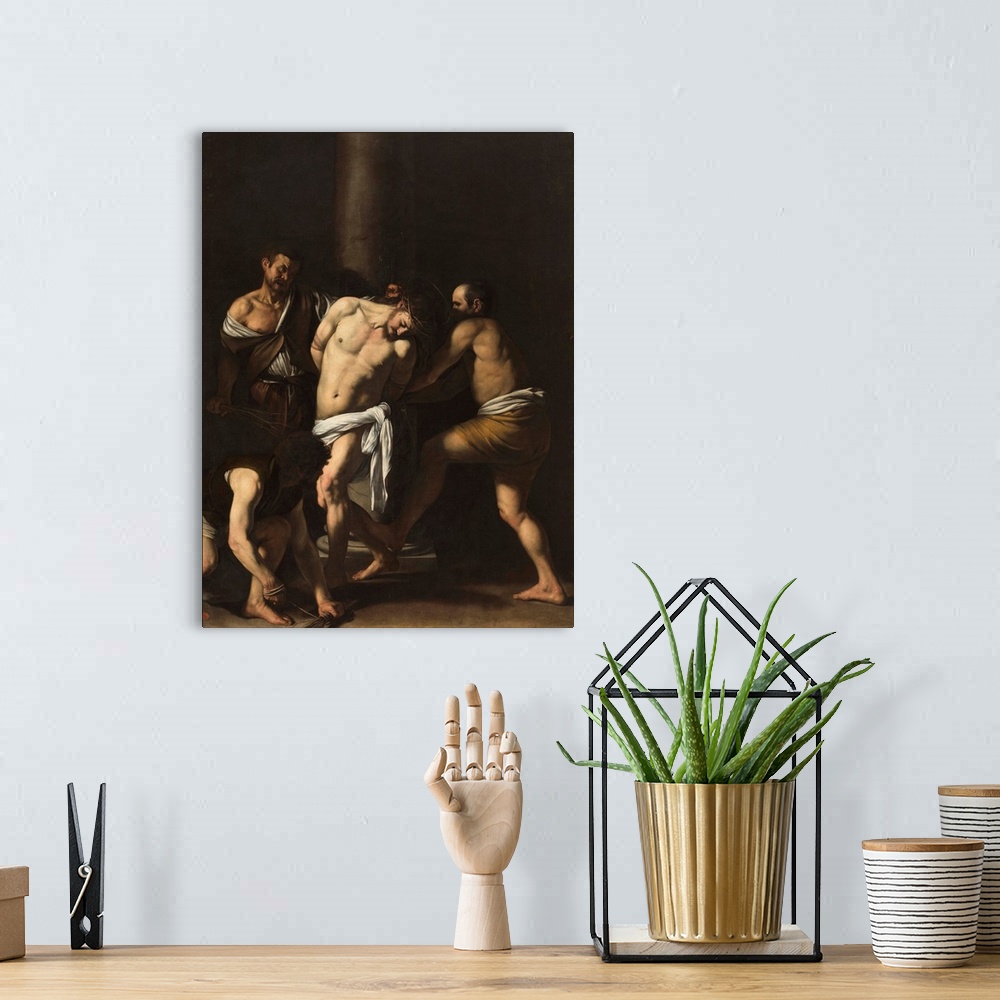 A bohemian room featuring Flagellation of Christ, by Michelangelo Merisi known as Caravaggio, 1607, 17th Century, oil on ca...