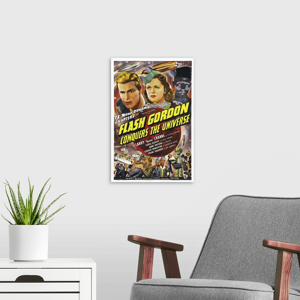 A modern room featuring Flash Gordon Conquers The Universe - Vintage Movie Poster