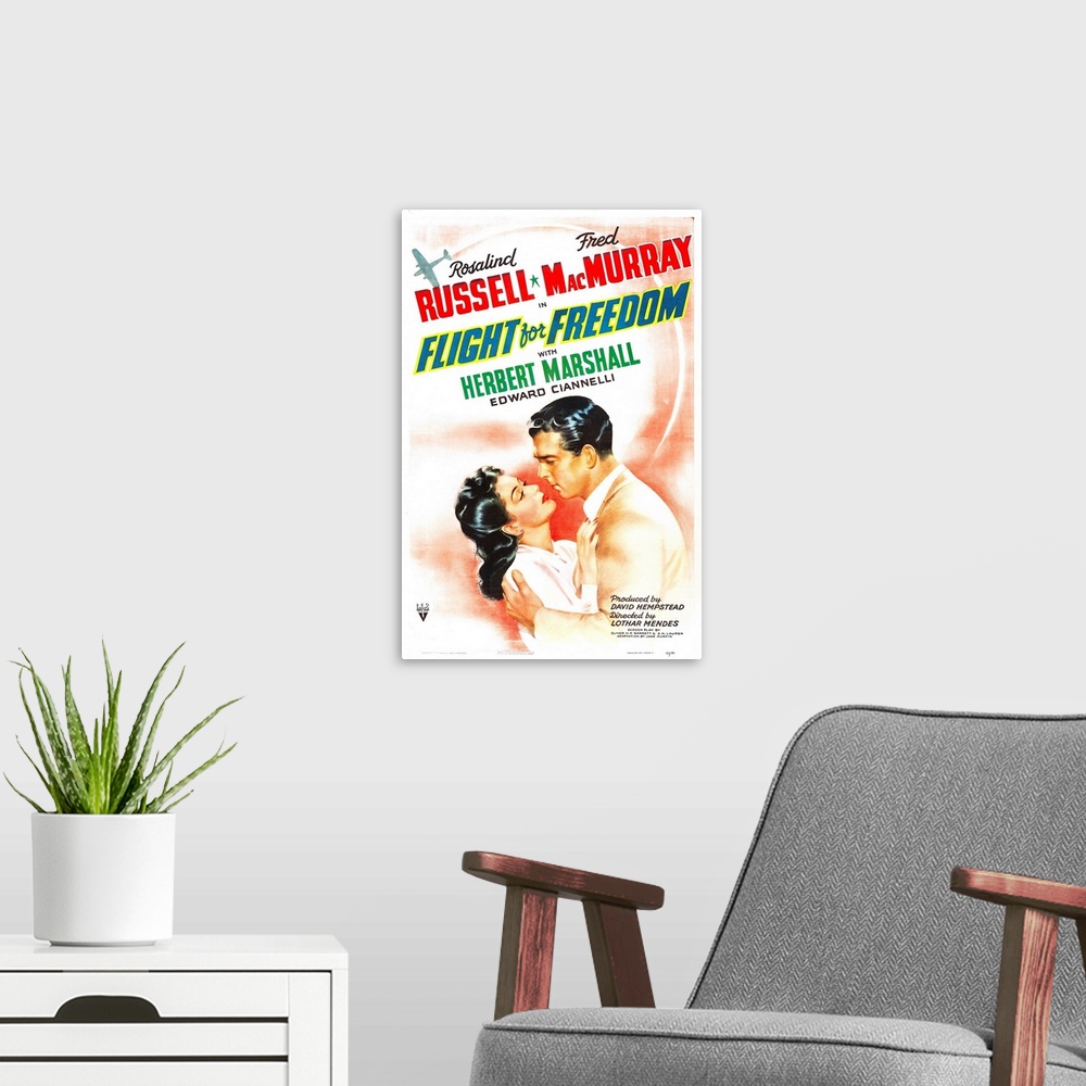 A modern room featuring Flight For Freedom - Vintage Movie Poster