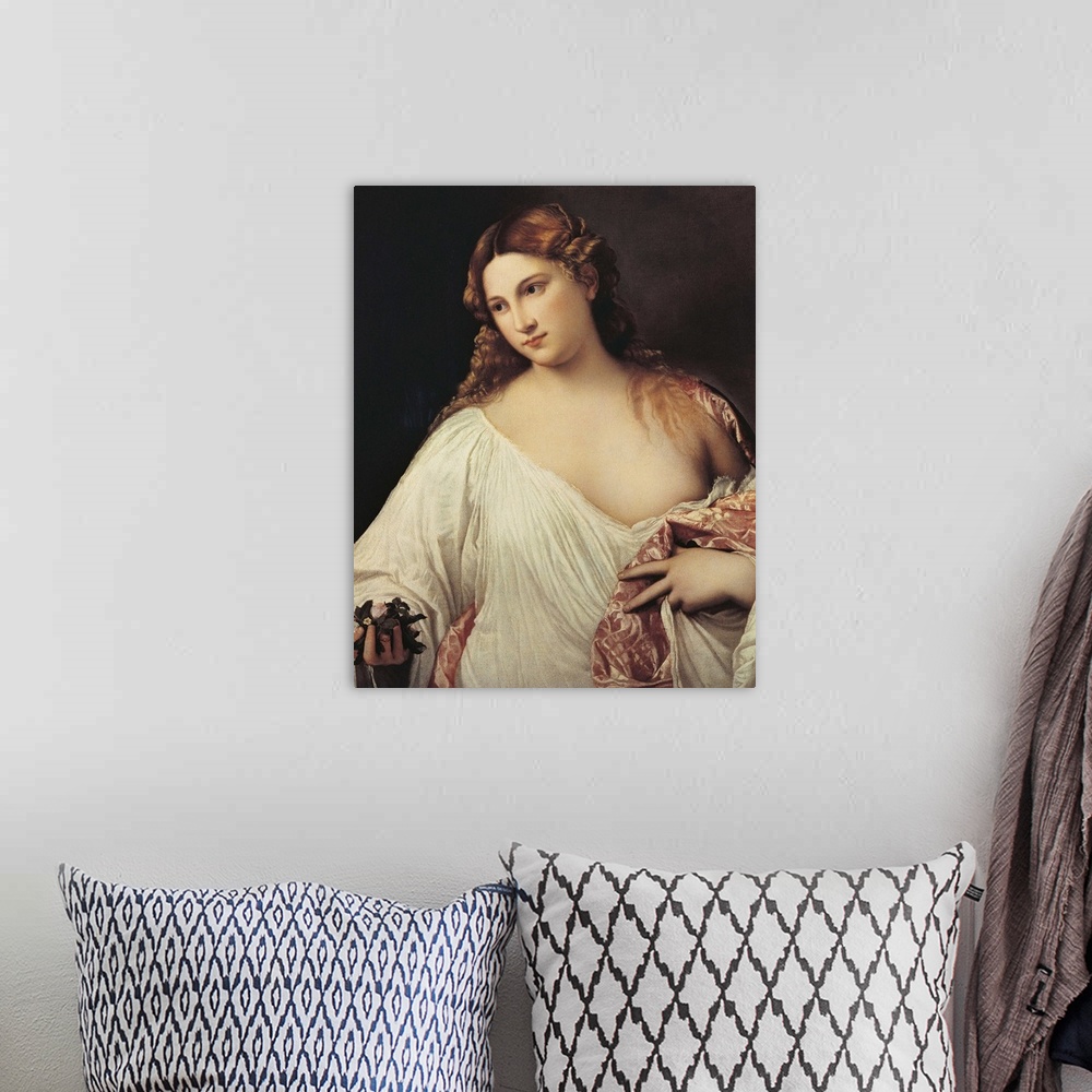 A bohemian room featuring Flora, by Tiziano Vecellio known as Titian, 1515 - 1518 about, 16th Century, oil on canvas, cm 79...