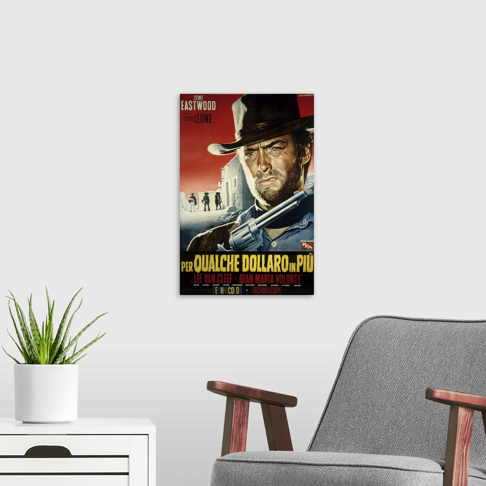 A modern room featuring For a Few Dollars More - Vintage Movie Poster (Italian)