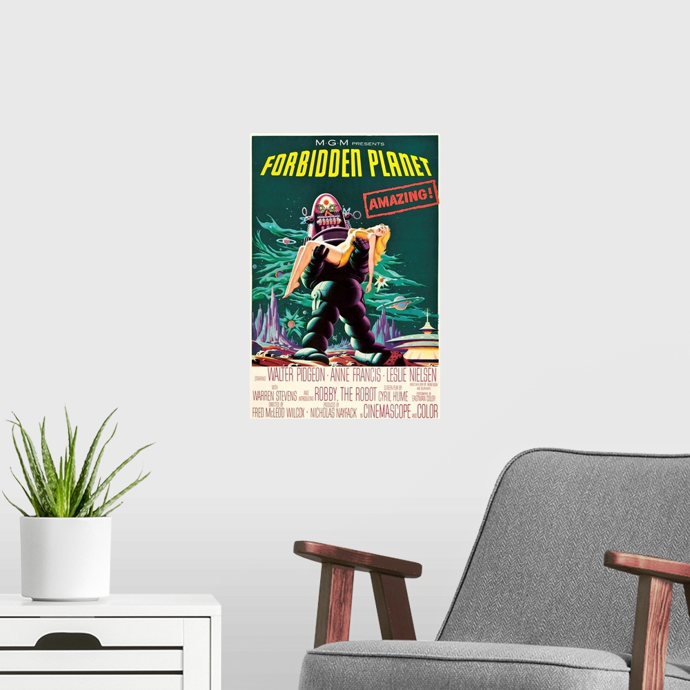A modern room featuring Forbidden Planet - Vintage Movie Poster
