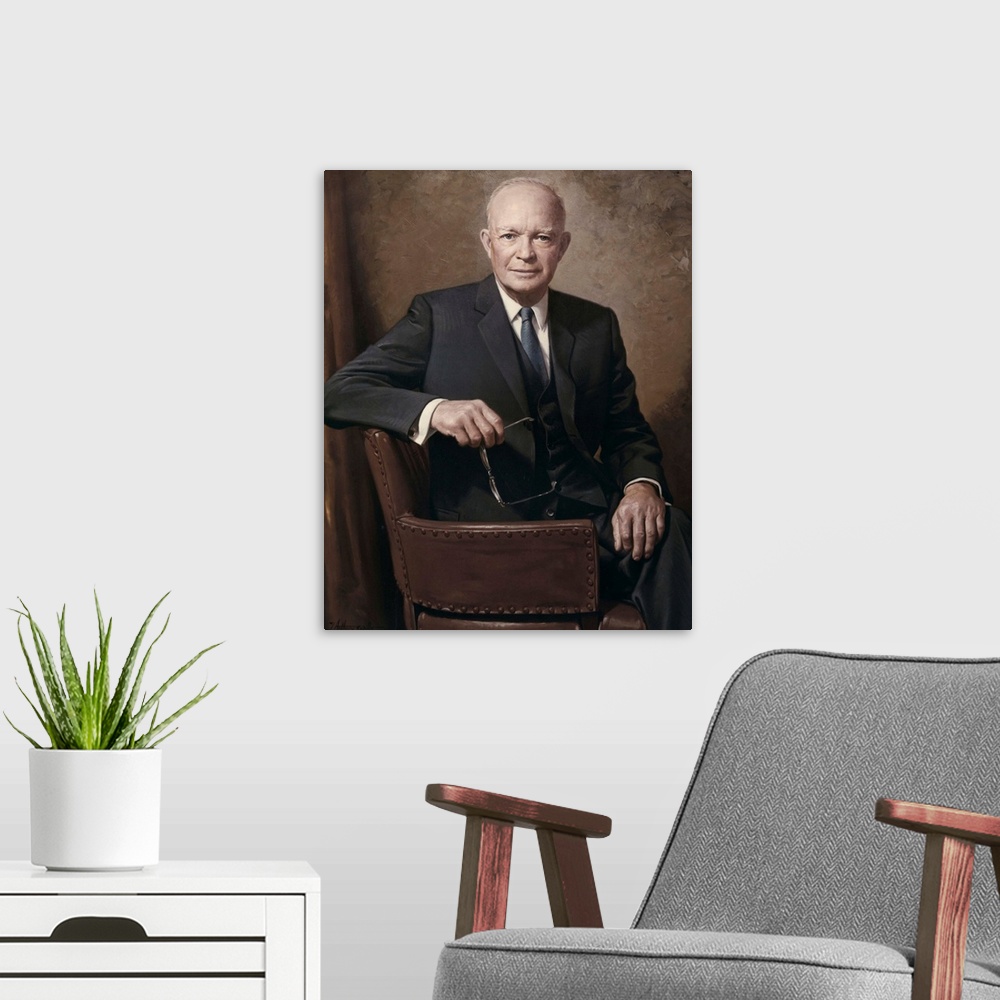 A modern room featuring Former President Dwight Eisenhower. Painted portrait by James Anthony Wills for the Eisenhower Li...