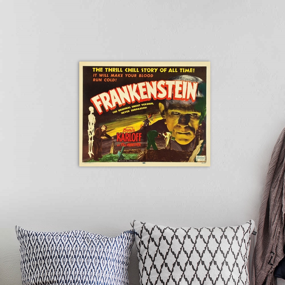 A bohemian room featuring Frankenstein, L-R: Dwight Frye, Dwight Frye, Colin Clive, Boris Karloff On 1951 Re-Release Title ...