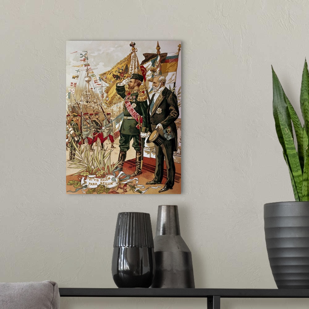 A modern room featuring 3480 , Poster. Nicholas II and President Loubet celebrate the Franco-Russian Alliance. 1901. Pari...