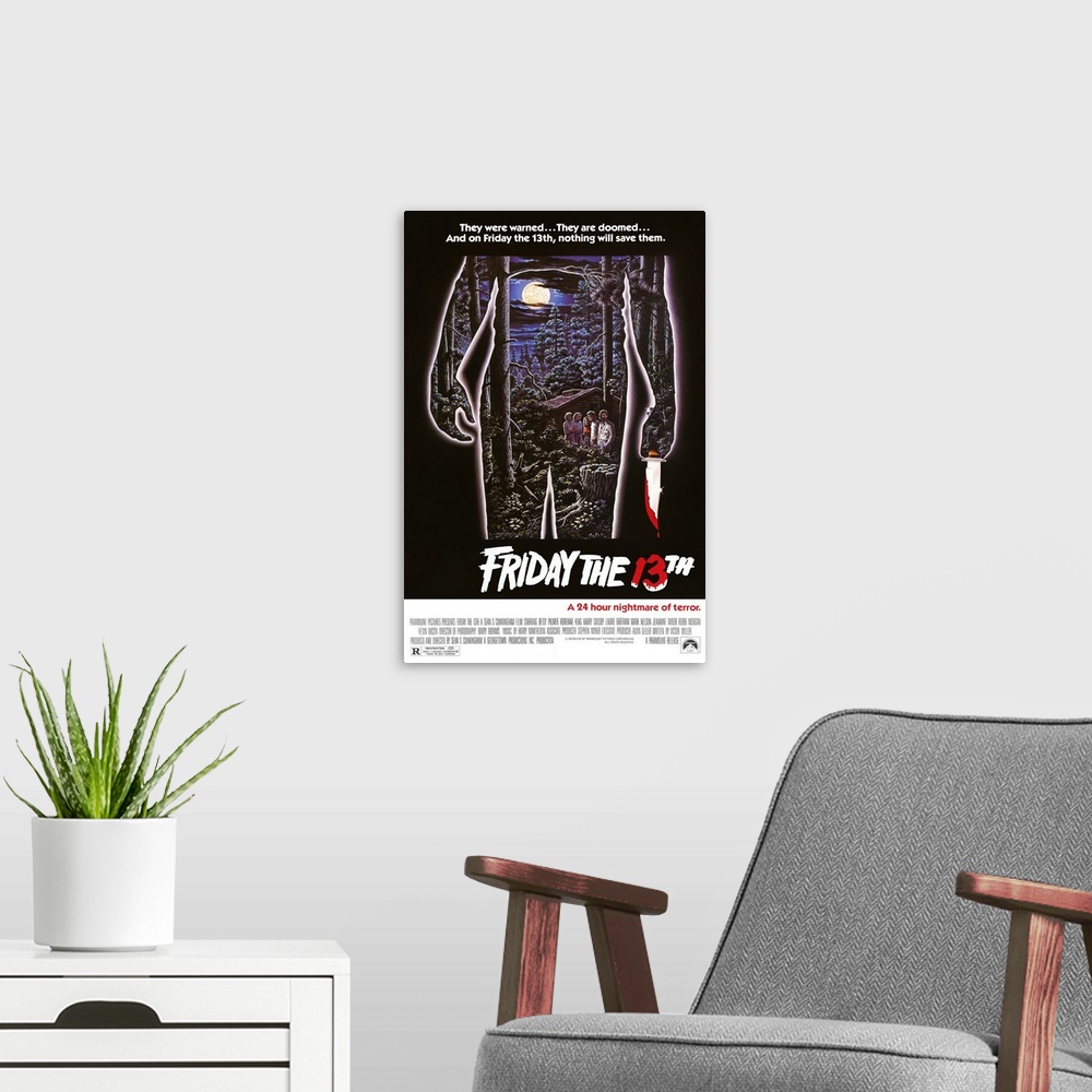 A modern room featuring Friday the 13th - Vintage Movie Poster