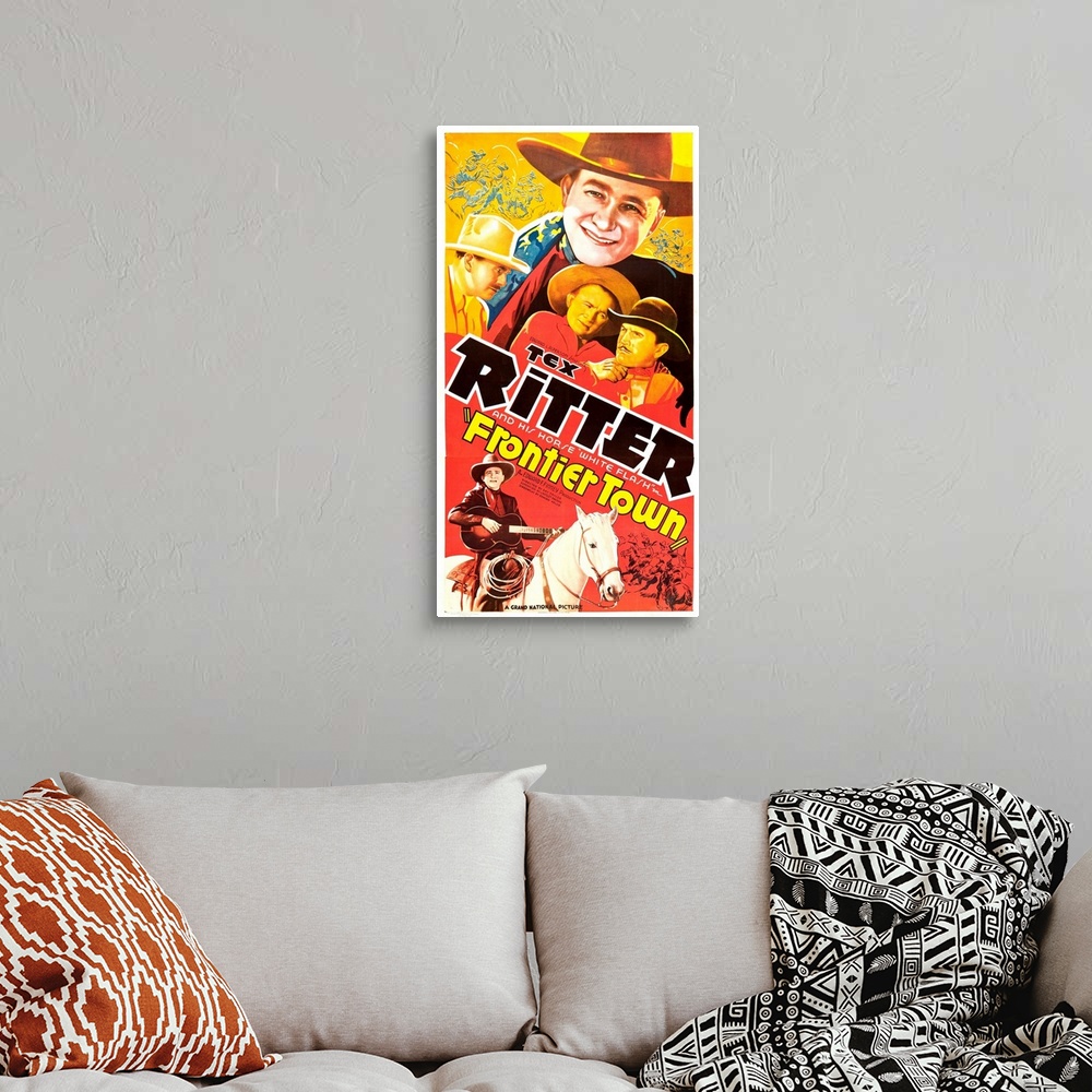 A bohemian room featuring Frontier Town - Vintage Movie Poster