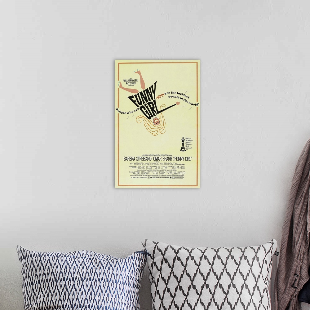 A bohemian room featuring Funny Girl - Vintage Movie Poster